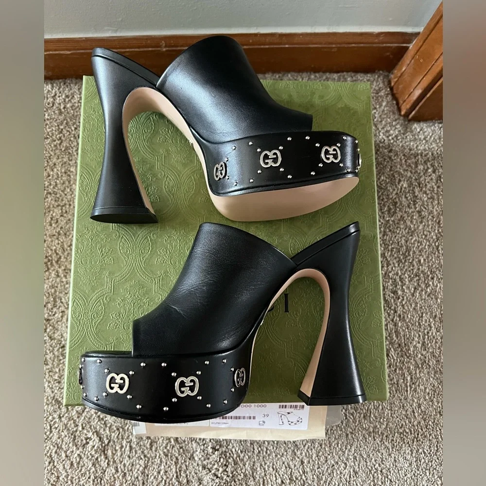 Gucci black platform mules with silver logos - Picture 14 of 15